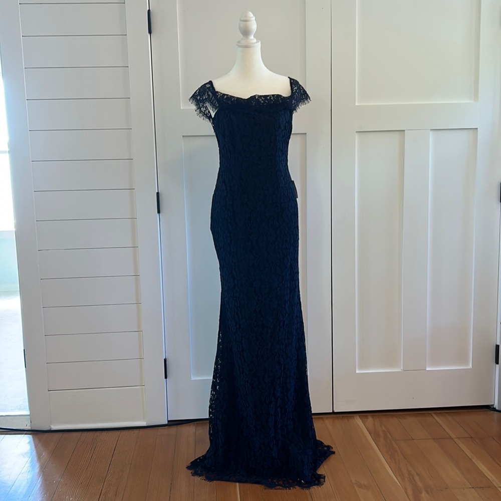 Navy Lace Formal Dress- Scoop Neck or Off the Shoulder
